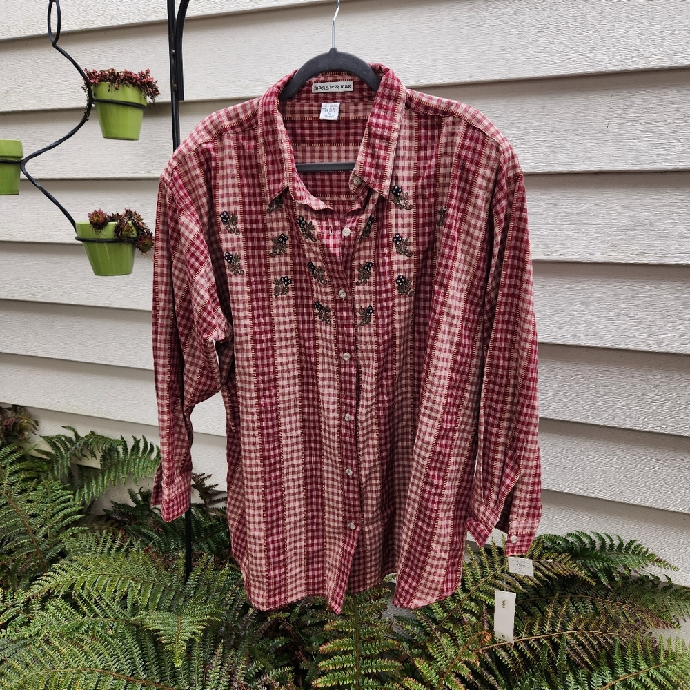 Maggie & Max Vintage Country Western Button-down Size 3X Maroon gingham